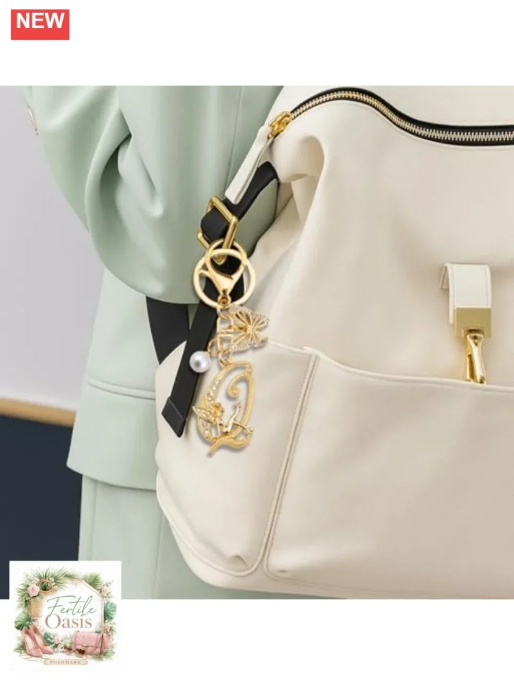 Butterfly Initial Keychain Bag Charm for Women Purse Handbag Accessory